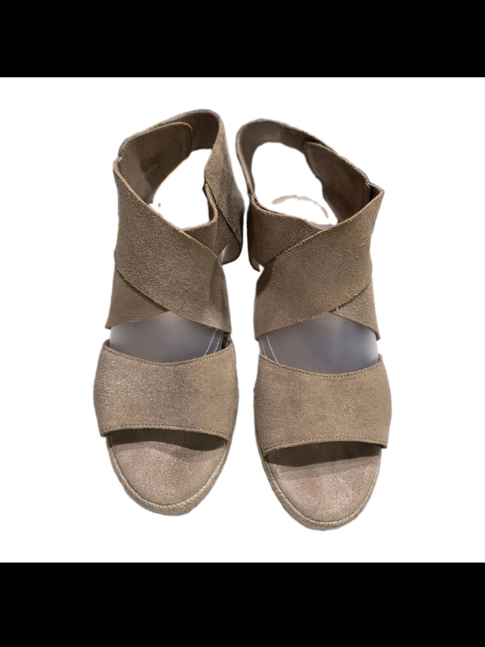 Eileen Fisher Willow Metallic Suede Espadrille Wedge Sandals Gold Bronze 8.5